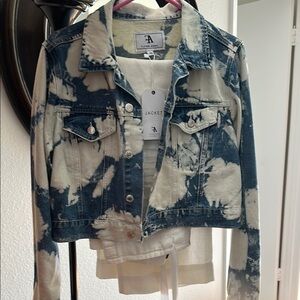 Vintage-Inspired Blue and White Jean Jacket with Tie-Dye Effect